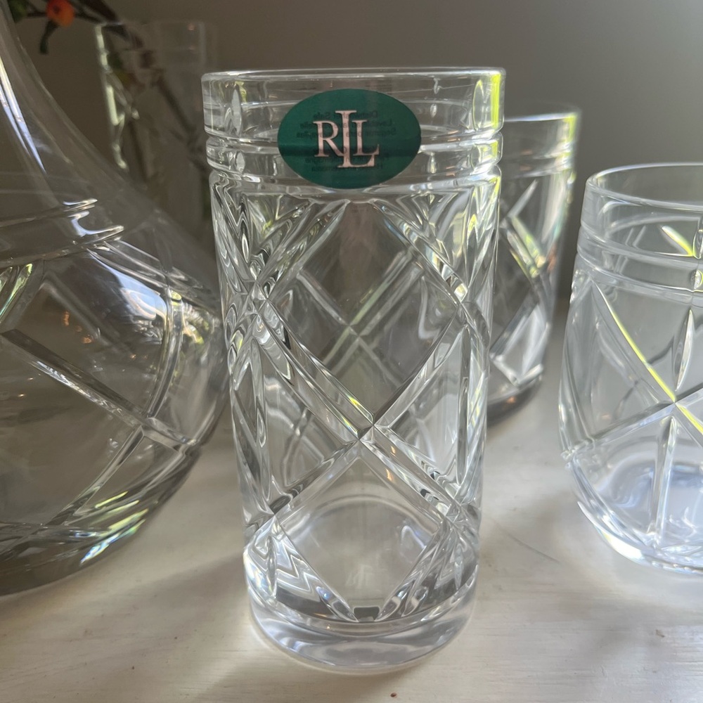 NET Ralph Lauren Brogan 4 Highball Crystal Glasses
